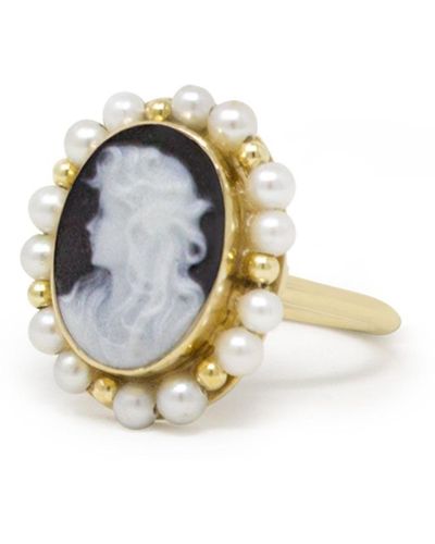 Vintouch Italy Little Lovelies Gold-plated Cameo Pearly Ring - Black