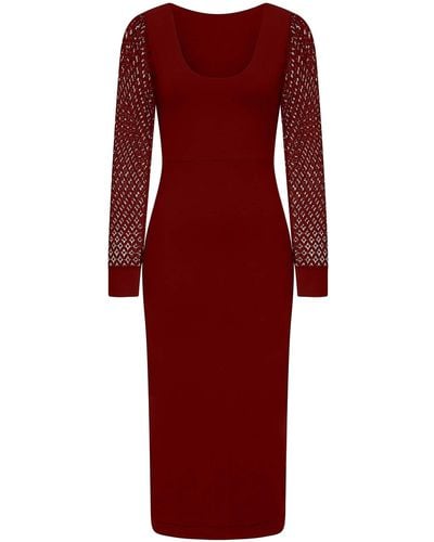 Sophie Cameron Davies Burgundy Lace Sleeve Jersey Midi Dress - Red