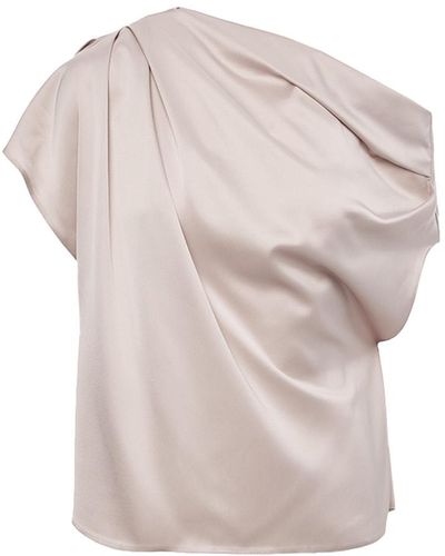 BLUZAT Neutrals Asymmetrical Draped Top - Pink