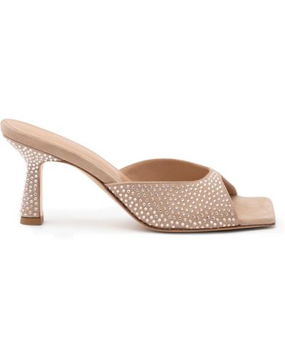 Miyana Berlin Leva Mules In Neutrals With Crystals - Pink