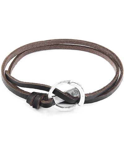 Anchor and Crew Dark Brown Ketch Anchor Silver & Flat Leather Bracelet