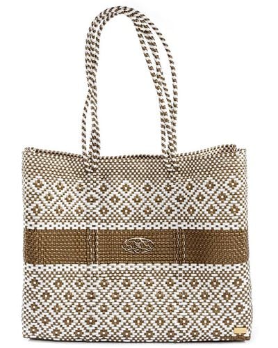 Lolas Bag Gold Stripe Travel Tote Bag With Clutch - Metallic