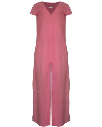 Larsen and Co Pure Linen Casablanca Jumpsuit In Peony Pink
