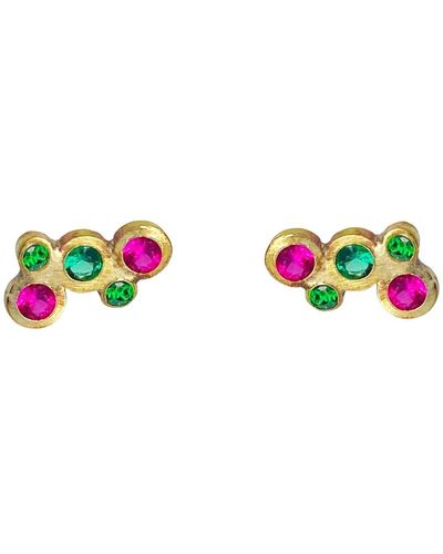 Lily Flo Jewellery Electric Slide Emerald And Ruby Stud Earrings - Green