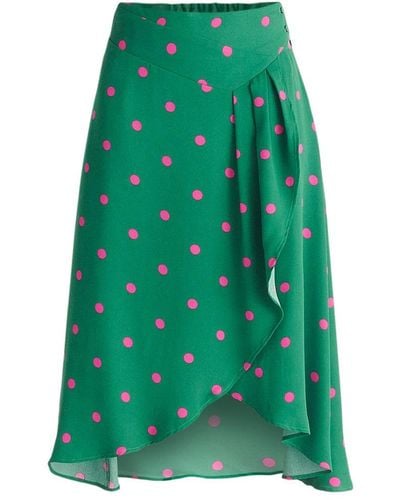 Paisie Asymmetric Polka Dot Skirt In Green And Pink