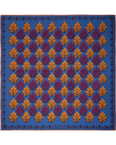 Otway & Orford 'motif' Geometric Silk Pocket Square In Blue, Burgundy & Gold. Full-size.