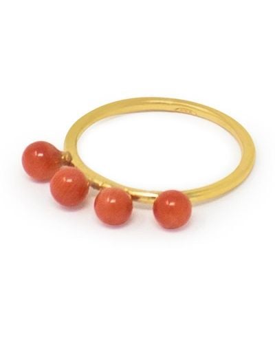 Vintouch Italy Coral Bead Stacking Ring - Red