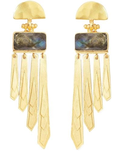Ottoman Hands Erte Labradorite Gold Drop Earrings - Metallic
