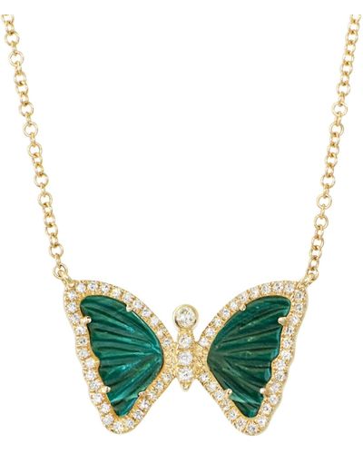 KAMARIA Mini Malachite Butterfly Necklace With Diamonds - Green