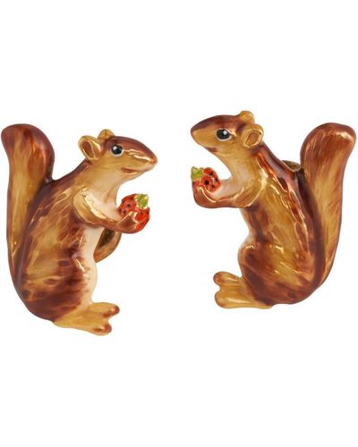 Fable England Enamel Cheeky Squirrel Stud Earrings - Brown