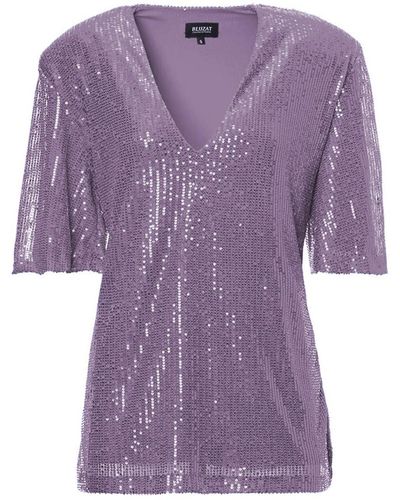 BLUZAT Oversized Lilac Sequined Blouse With Side Slits - Purple