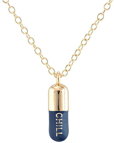 Kris Nations Chill Pill Enamel Necklace Gold Filled & Navy Blue Enamel - Metallic