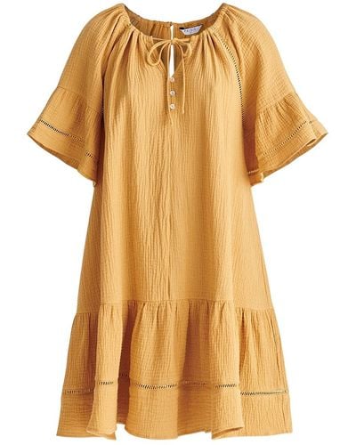 Paisie Cheesecloth Swing Dress In Marigold - Metallic