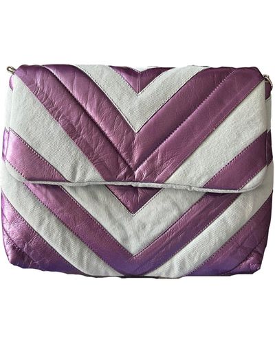 L2R THE LABEL Quilted Shoulder Bag In Blue Denim & Pink Leather - Purple
