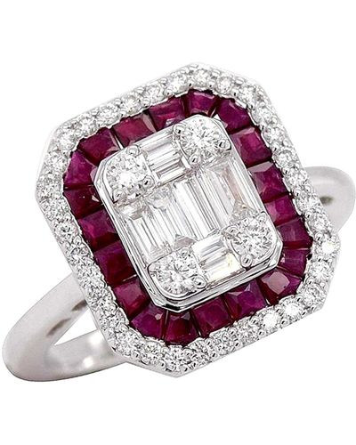 Artisan Baguette Diamond & Ruby Gemstone In 18k White Gold Designer Cocktail Ring - Multicolour