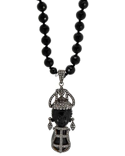 Ebru Jewelry Black Pave Diamond Vintage African Pendant Beaded Necklace