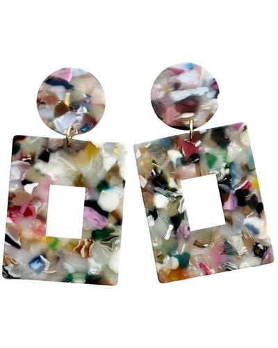 CLOSET REHAB Open Square Drop Earrings In Multicolor - Green
