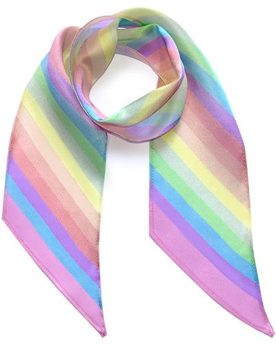 INGMARSON Stripy Silk Neck Scarf Rainbow Pastel - Multicolor