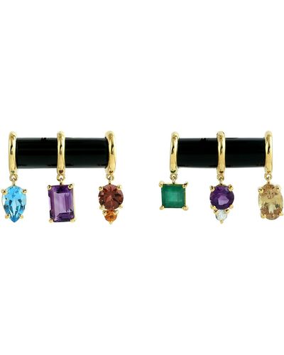 Artisan 14k Yellow With Rainbow Gemstone Stud Earrings - Black