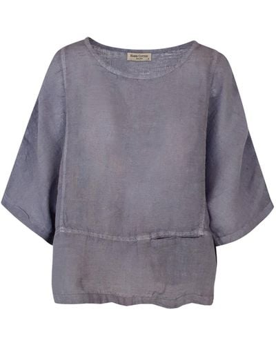 Haris Cotton Round Neck Linen Blouse With Batwing Sleeve - Gray