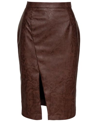 Conquista Chocolate Faux Leather Pencil Skirt - Brown