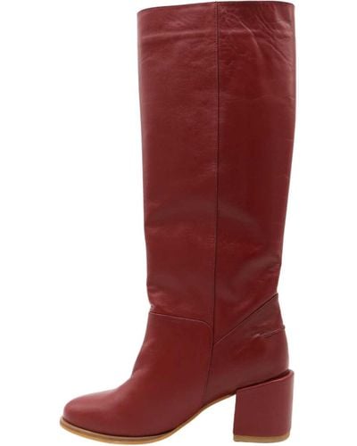 Stivali New York Cléo Knee High Boots In Wine Leather - Red