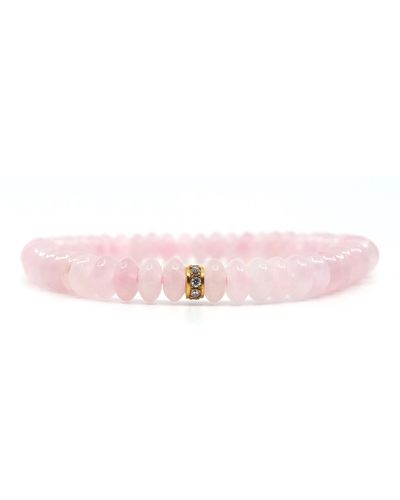 Shar Oke Rose Quartz & Eternity Ring Diamonds Beaded Bracelet - Pink