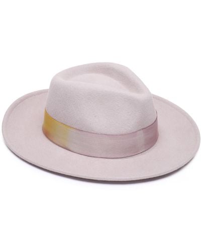 Justine Hats Ivory Fedora Hat With Hand Painted Band - Purple