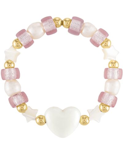 Olivia Le Puff Heart Ivory Glass Bead Bracelet - Metallic