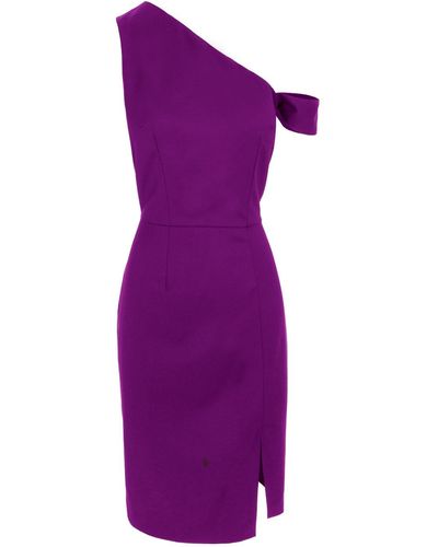 AVENUE No.29 Asymmetrical Neckline Bodycon Midi Dress - Purple