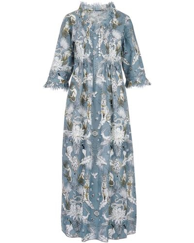 At Last Cotton Annabel Maxi Dress In Tropical - Blue
