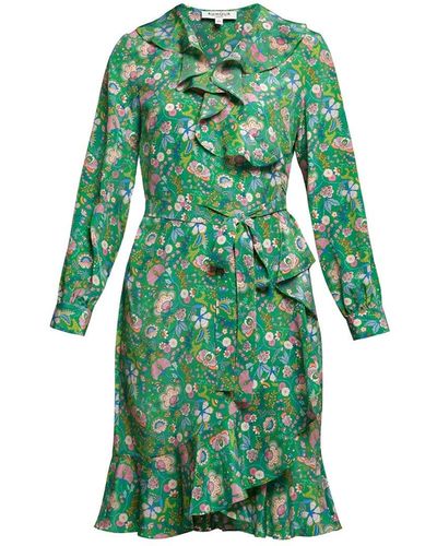 Rumour London Abby Ruffled Silk Wrap Dress In Floral Print - Green