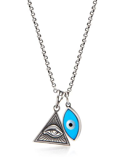 Nialaya Necklace With Turquoise Evil Eye & Eye Of Ra Pendant - Blue