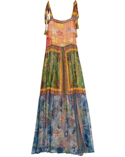 Niza Long Strapless Dress With Panels - Blue