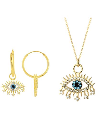 Spero London Evil Eye Earring Blue Eye Sterling Silver Pendant Eyelash Necklace & Earring Set - Metallic