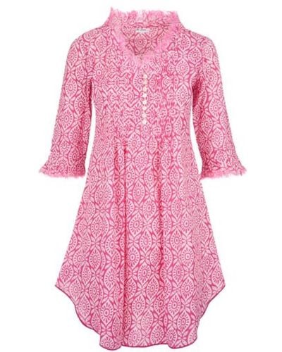 At Last Annabel Cotton Tunic In Bubblegum Pink & White