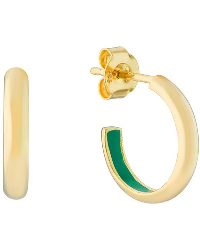 Auree Havana Apple Green Enamel & Gold Half Hoop Earrings - Metallic