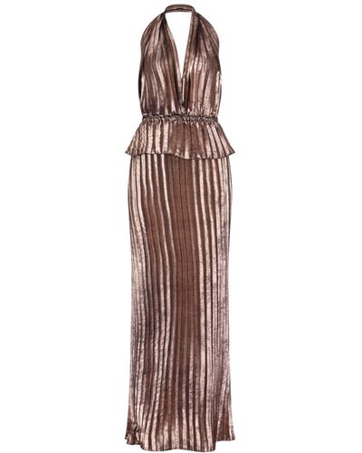 Sunday Archives Donna Metallic Pleated Backless Maxi Dress - Brown