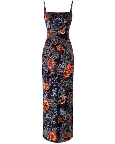 Lily Phellera Rocky Stretch Burnout Velvet Floral Summer Dress With Spaghetti Straps - Red