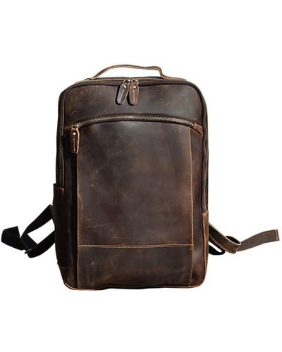 Touri Minimalist Zip Open Leather Backpack - Brown