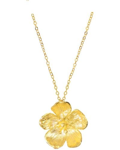 Ottoman Hands Buttercup Flower Pendant Necklace - Metallic