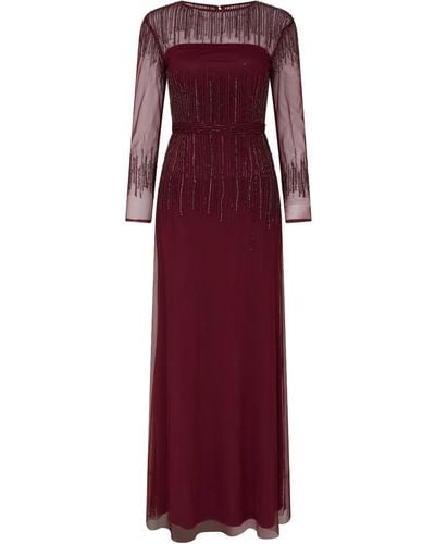 Raishma Burgundy Laurel Featuring Sheer Long Sleeves & Delicate Vertical Lines Of Embroidery In Key Areas Gown - Purple