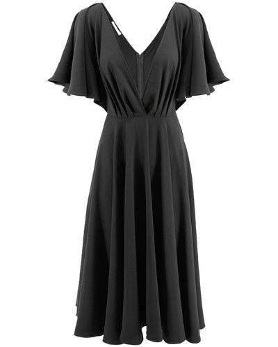 ROSERRY Florence Wrap Dress With Butterfly Sleeves & Pockets In - Black