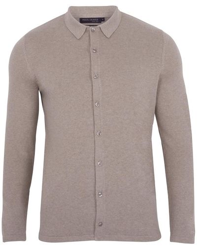 Paul James Knitwear Neutrals S Cotton Arthur Knitted Shirt - Gray