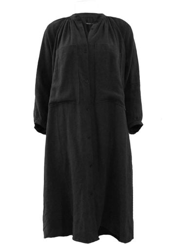 Joeleen Torvick Gathered Linen Midi Shirt Dress - Black