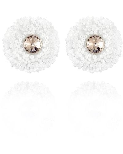 Saule Label Chiara Clip On Earrings In Silk Whisper - White