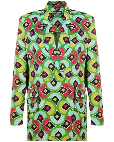 Nocturne Double-breasted Print Jacket - Green