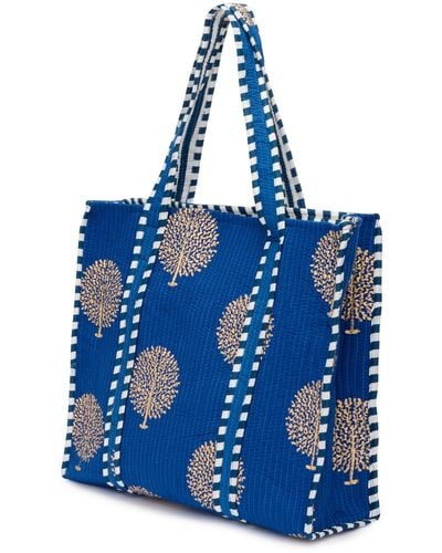 At Last Cotton Tote Bag In Marrakesh & Gold - Blue