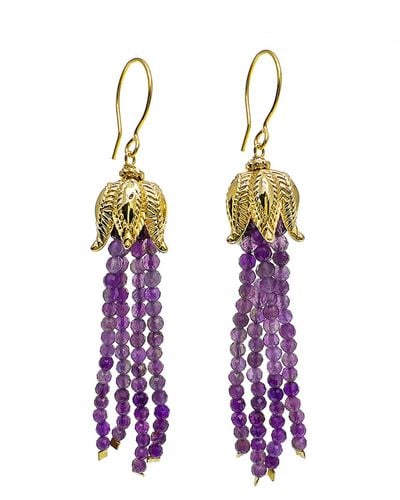 Farra Amethyst Fringe Drop Earrings - Purple