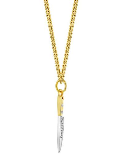 True Rocks 2 Tone Mini Knife Pendant 18kt Gold-plating & Sterling Silver On Gold-plated Chain - White